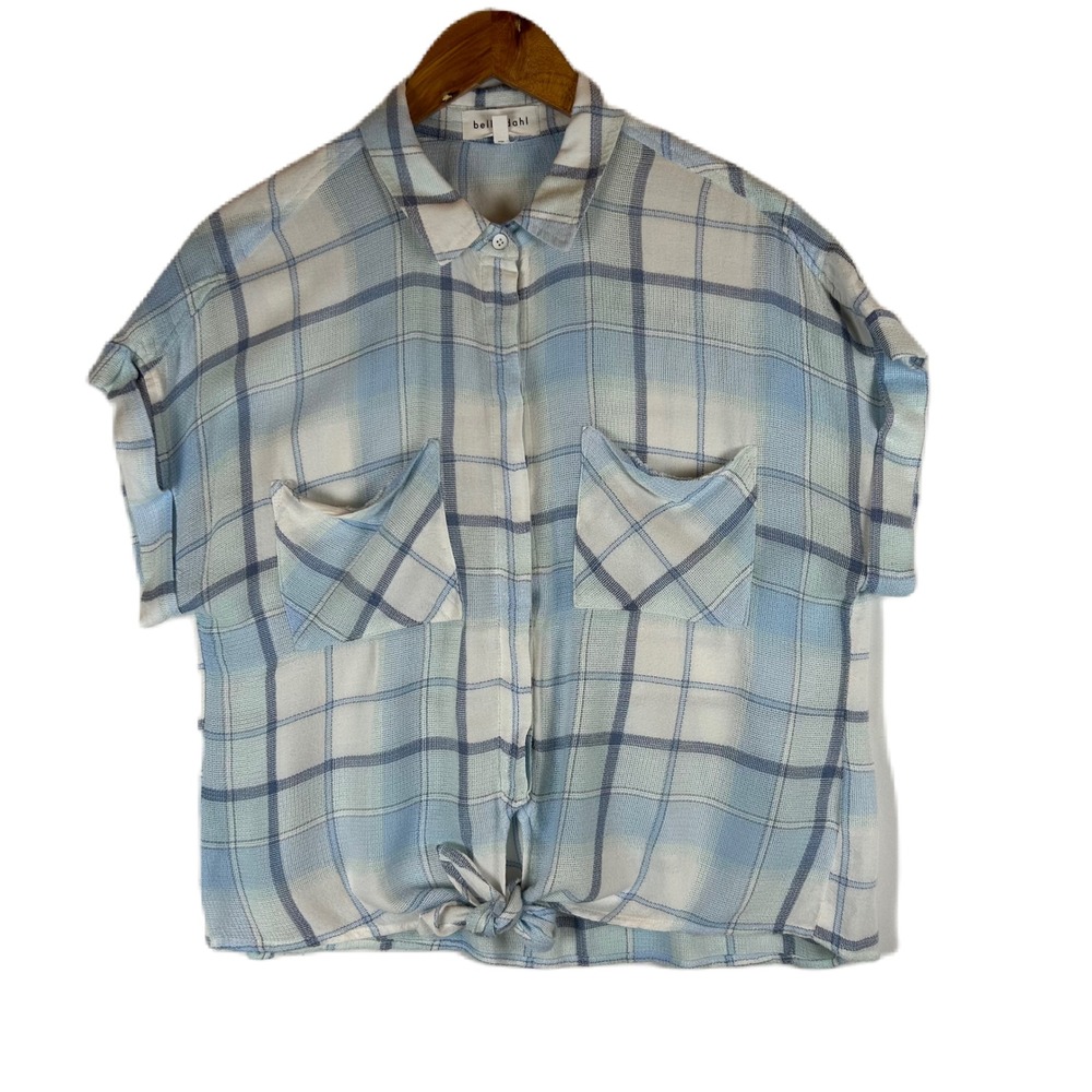 Bella Dahl Women's Plaid Short‎ Sleeve Tie Front Button Up Shirt Size M